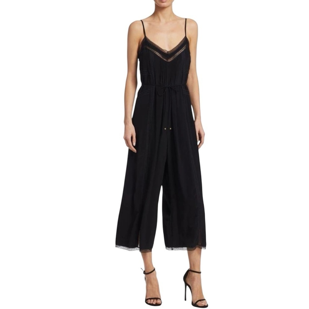 ZIMMERMANN Pintuck Jumpsuit In Black 0 Wide Leg Silk Lace